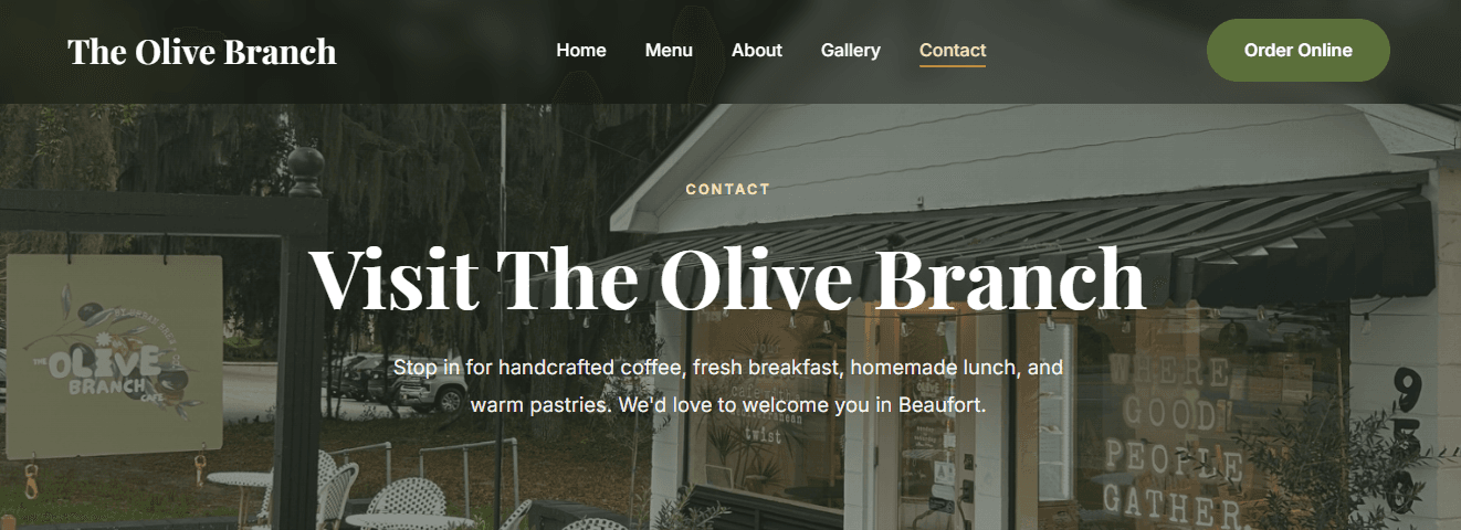 The Olive Branch Cafe contact page