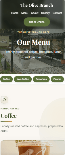 The Olive Branch Cafe menu on mobile