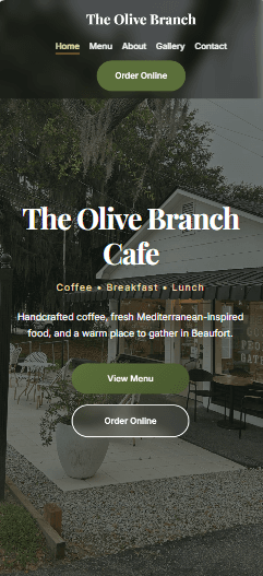 The Olive Branch Cafe mobile homepage